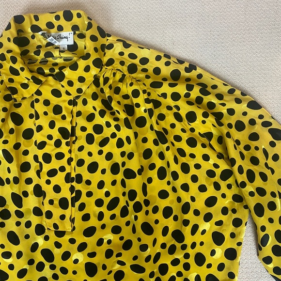 VINTAGE The Very Thing! 80s 90s Yellow & Black Polkadot Silk Blouse - Picture 9 of 11